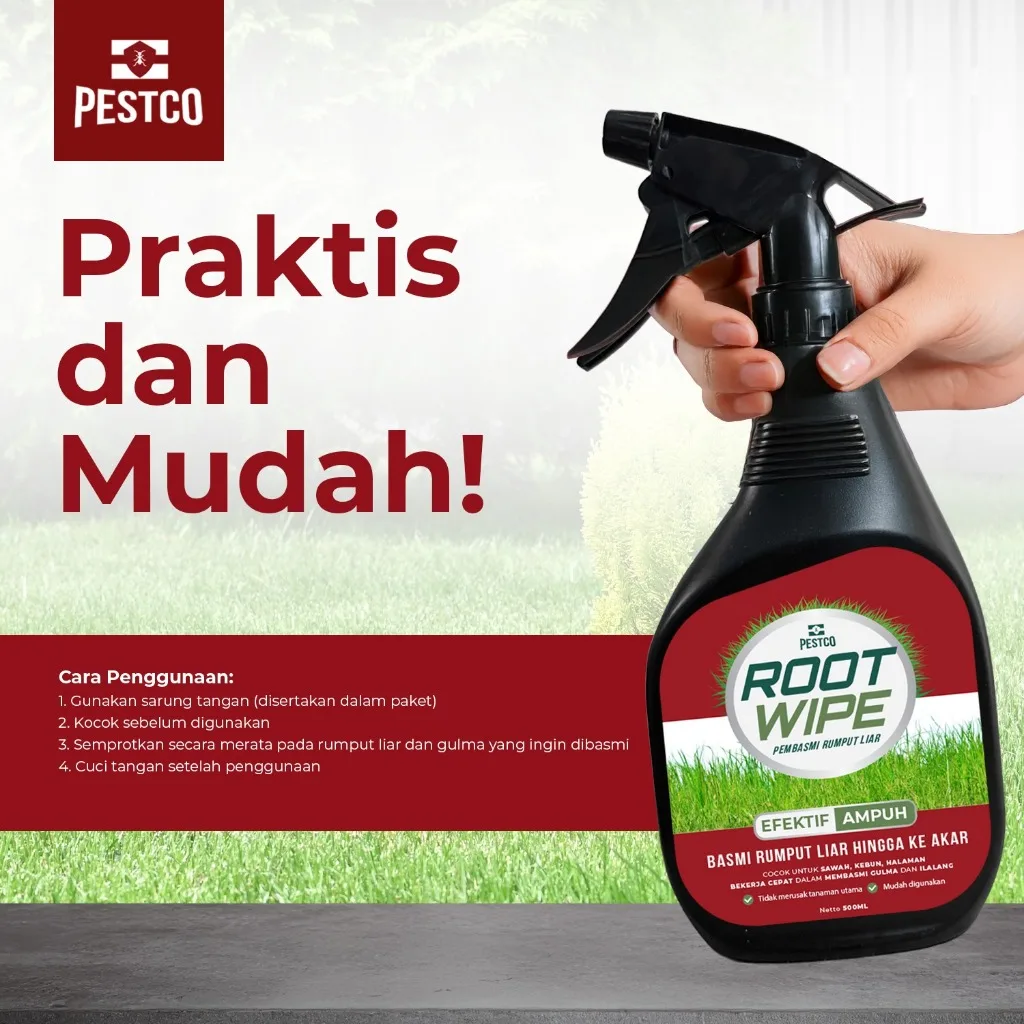 PESTCO Obat Rumput Spray 500ml ROOT WIPE Pembasmi Rumput Liar & Gulma Ampuh Habis Sampai Akar