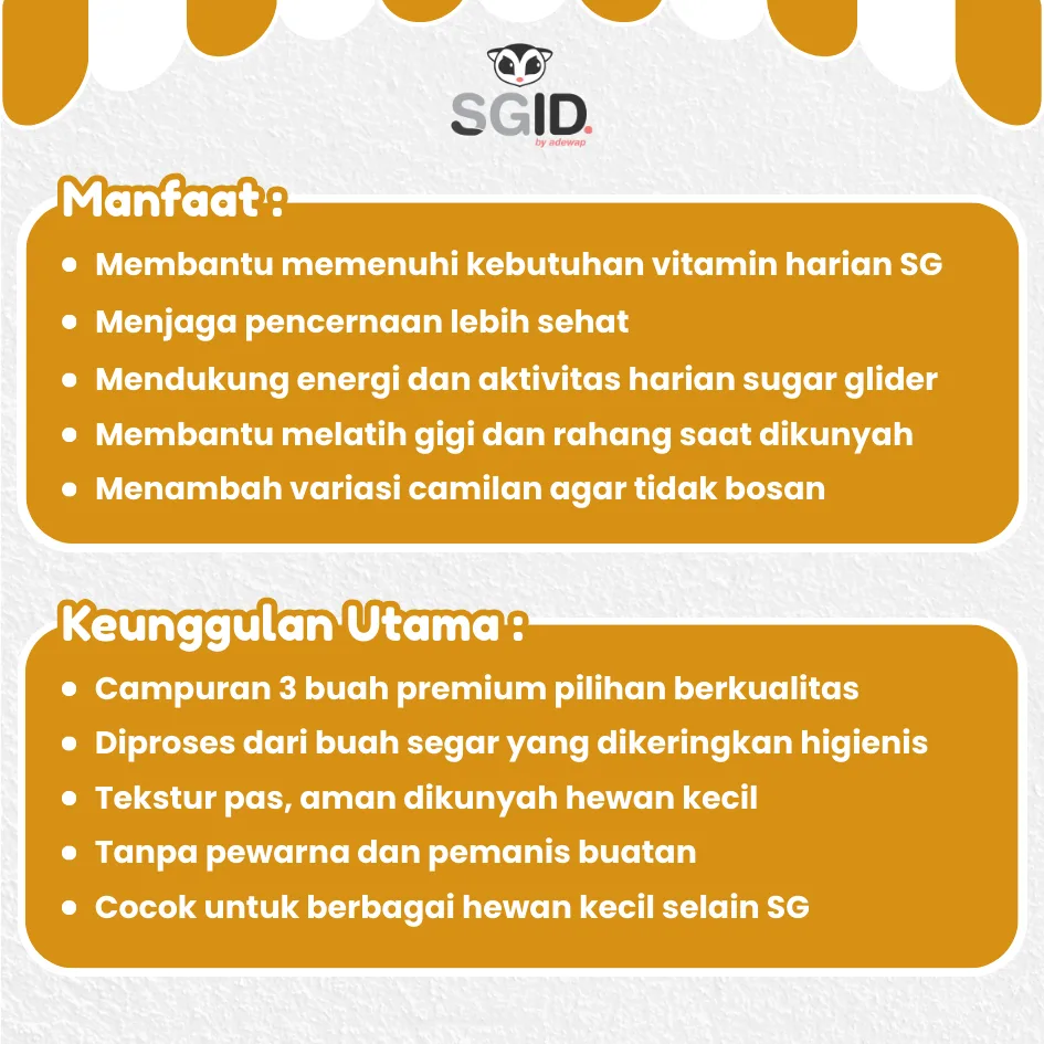 ADEWAP GLIDER Dried Mix Fruits Campuran 3 Buah Kering Cemilan Sugar Glider