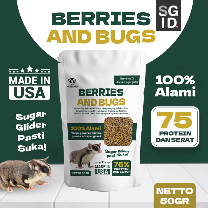 ADEWAP GLIDER Berries & Bugs Pellet Makanan Pellet + Serangga & Buah Kering Sugar Glider