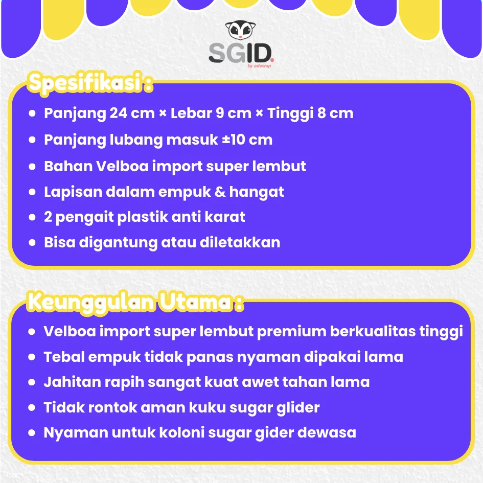 ADEWAP GLIDER Pouch Banana Bentuk Pisang Untuk Sugar Glider Tupai Terbang Kantong Tidur SG
