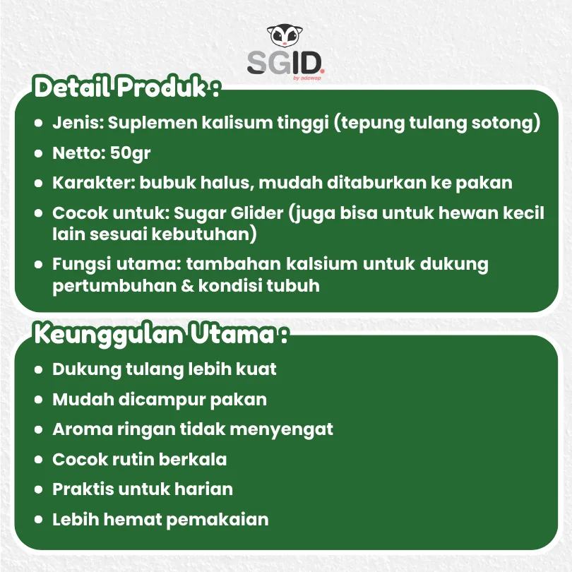 ADEWAP GLIDER Tepung Tulang Sotong Suplemen Kalsium Alami Untuk Hewan Peliharan