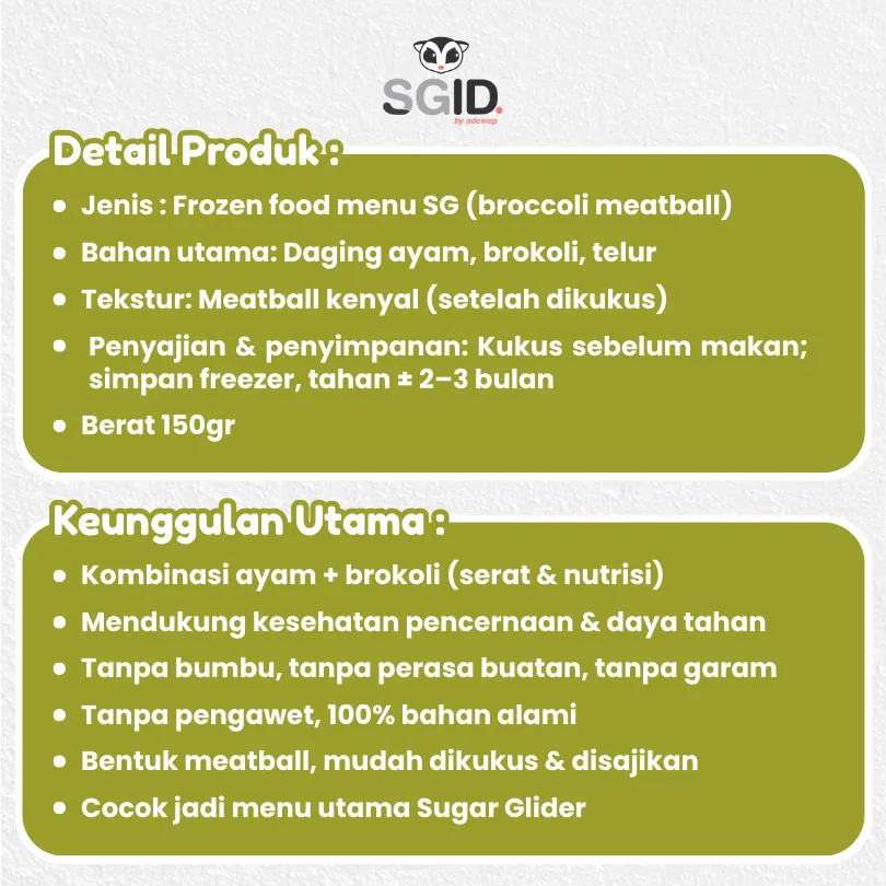 ADEWAP GLIDER Frozen Food Brocolli Meatball Glider Chicken For Sugar Glider