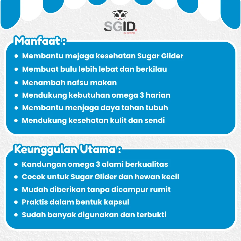 ADEWAP GLIDER Minyak Ikan Omega 3 Sugar Glider Fish Oil 40 Butir – Minyak Ikan  Suplemen Bulu & Kesehatan