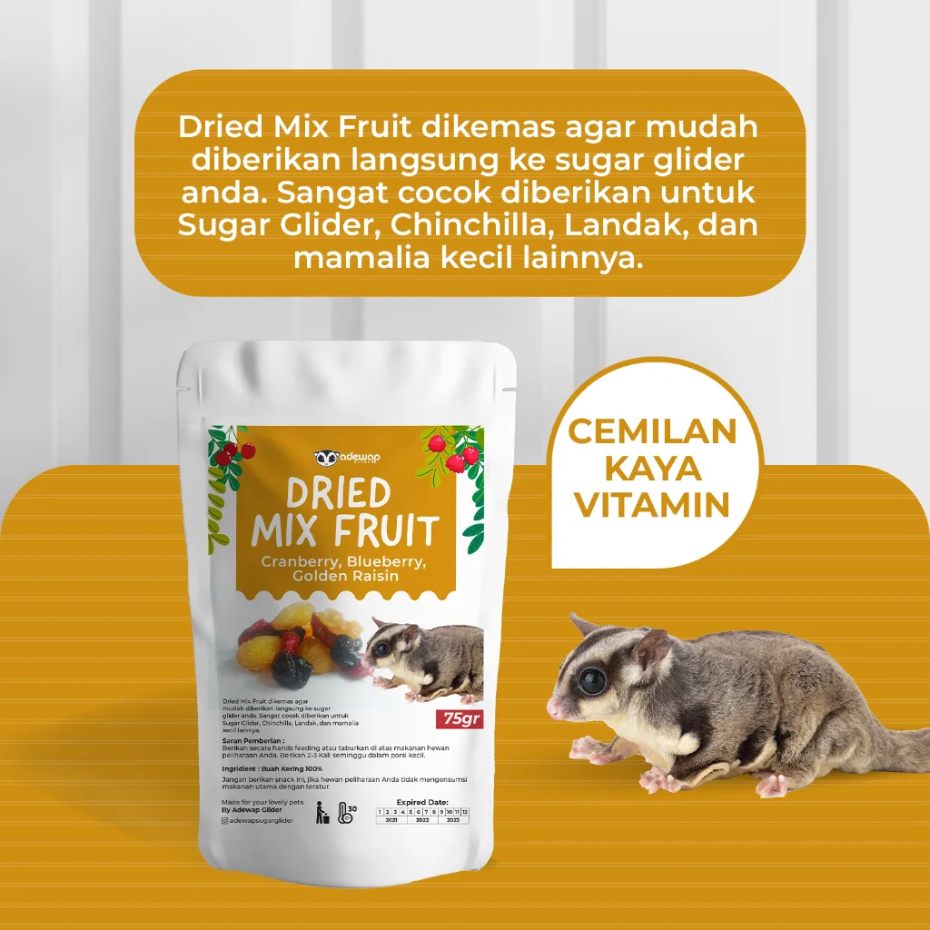 ADEWAP GLIDER Dried Mix Fruits Campuran 3 Buah Kering Cemilan Sugar Glider
