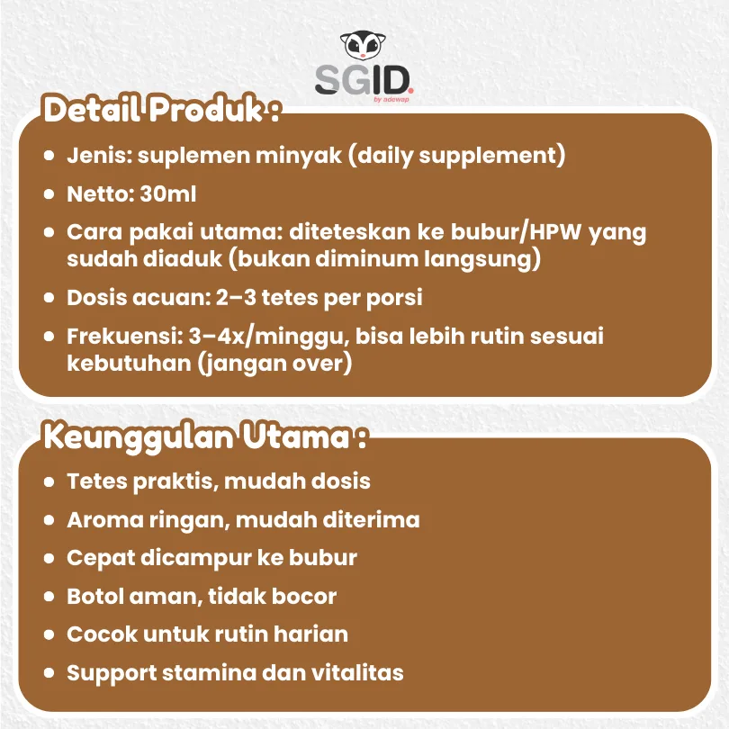ADEWAP GLIDER SuperWorm Oil Minyak Ulat Jerman Daily Supplement For Sugar Glider - 30ML
