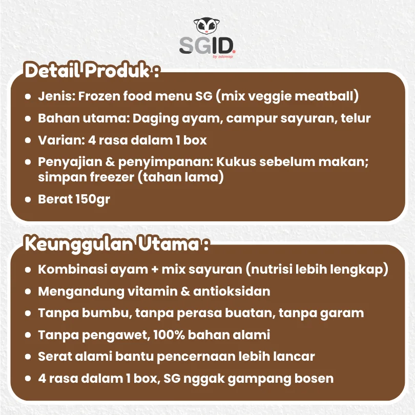 ADEWAP GLIDER Frozen Food Mix Veggie Meatball Glider Chicken For Sugar Glider