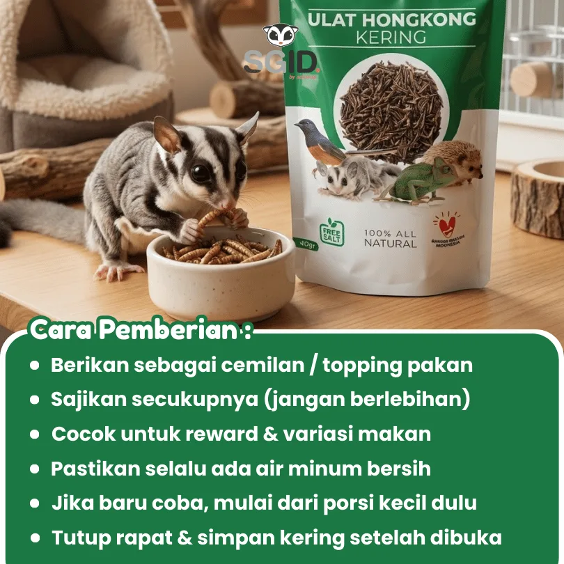 Ulat Hongkong Kering Pakan Sugar Glider Burung Tupai Terbang Landak mini Arwana