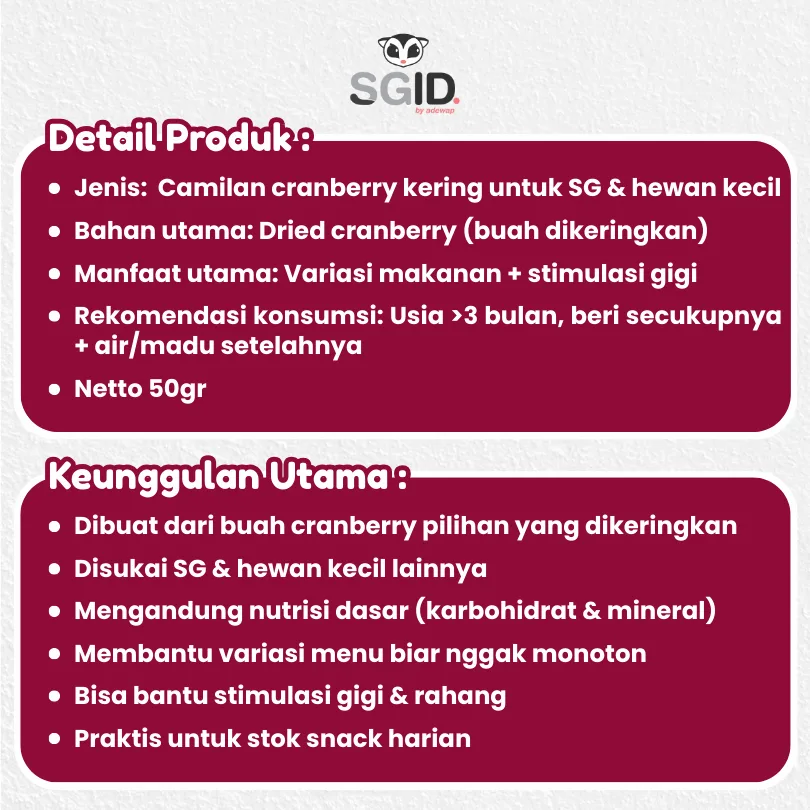 ADEWAP GLIDER Dried Cranberry Fruit Camilan Buah Kering Sugar Glider