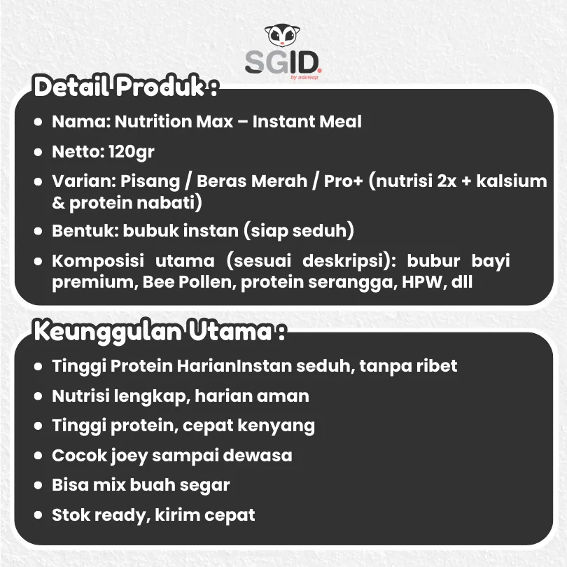 ADEWAP GLIDER Nutrition Max Pro Plus Makanan Harian Nutrisi Sugar Glider