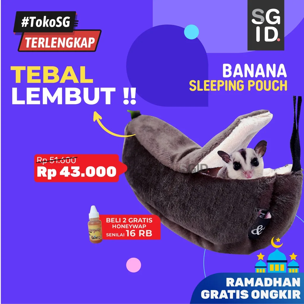ADEWAP GLIDER Pouch Banana Bentuk Pisang Untuk Sugar Glider Tupai Terbang Kantong Tidur SG