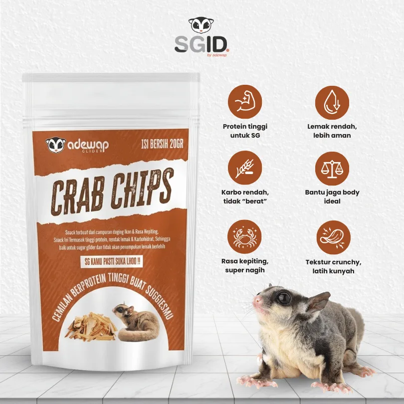 ADEWAP GLIDER Crab Chips Camilan Protein Sugar Glider Rasa Kepiting - 20gr