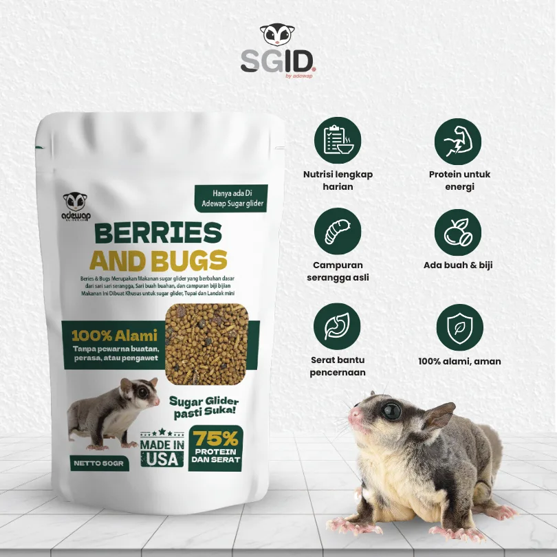 ADEWAP GLIDER Berries & Bugs Pellet Makanan Pellet + Serangga & Buah Kering Sugar Glider