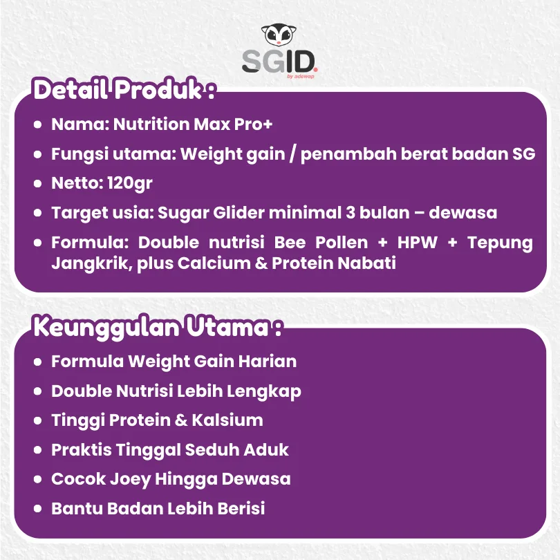 ADEWAP GLIDER Nutrition Max Pro Plus Makanan Harian Nutrisi Sugar Glider