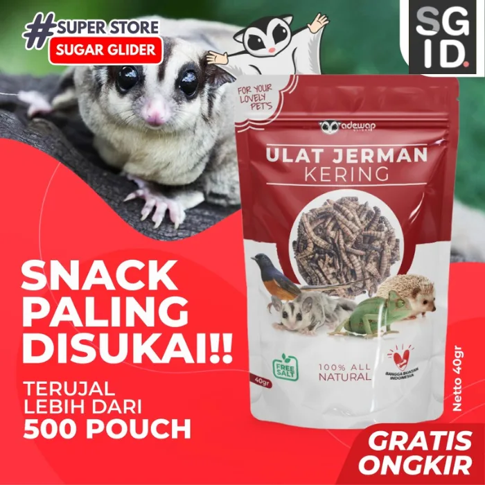 Ulat Jerman Kering Dried Super mealworm crunch untuk sugar glider landak burung ikan hamster gerbil