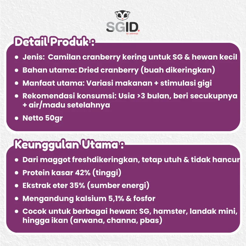 Maggot BSF Kering camilan Sugar Glider landakmini hamster arwana PET FOOD / Maggot BSF 40 gram