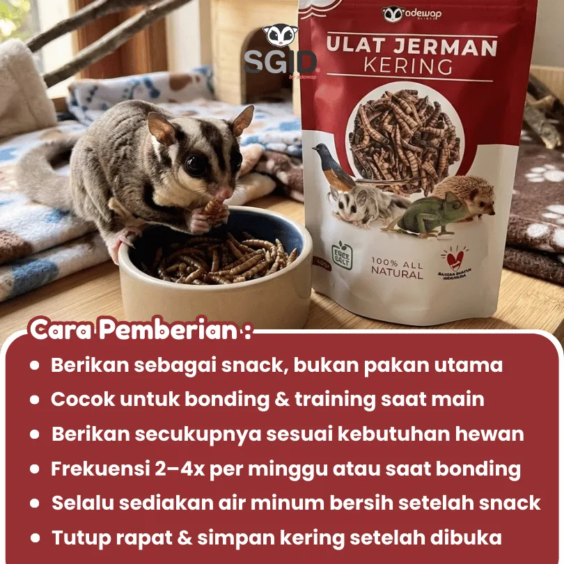 Ulat Jerman Kering Dried Super mealworm crunch untuk sugar glider landak burung ikan hamster gerbil
