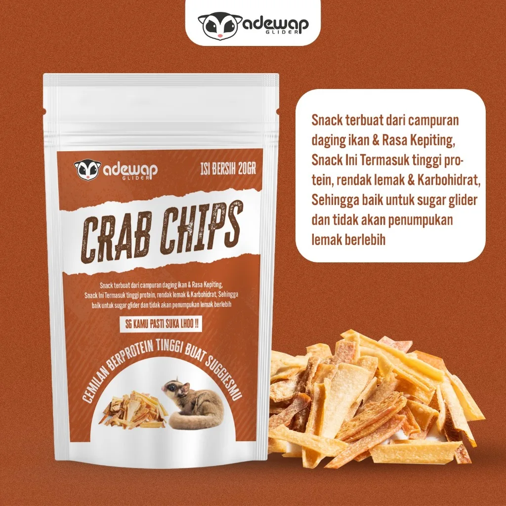 ADEWAP GLIDER Crab Chips Camilan Protein Sugar Glider Rasa Kepiting - 20gr