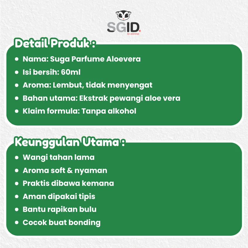 PARFUM ALOEVERA / PENGHARUM SPRAY SUGAR GLIDER / PARFUM HEALTHY HEWAN PELIHARAAN