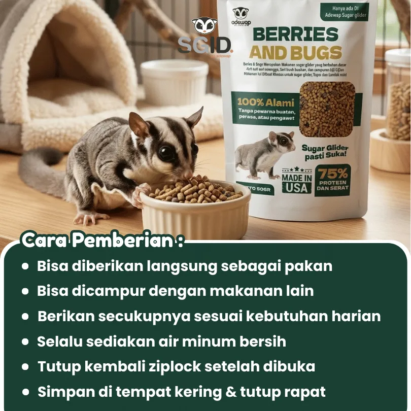 ADEWAP GLIDER Berries & Bugs Pellet Makanan Pellet + Serangga & Buah Kering Sugar Glider
