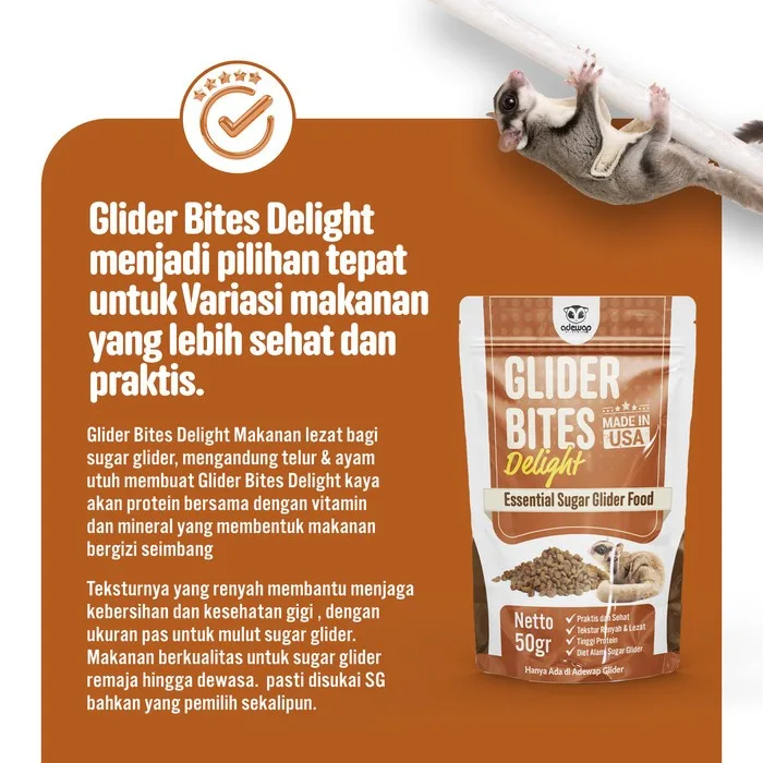 ADEWAP GLIDER Glider Bites Delight Food : Makanan Pellet Protein Hewani Sugar