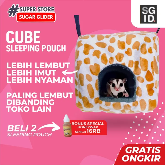 Cube Sleeping Pouch / Tempat Tidur Sugar Glider Hamster / Hanging Pouch Tupai Bentuk Cube Crusty