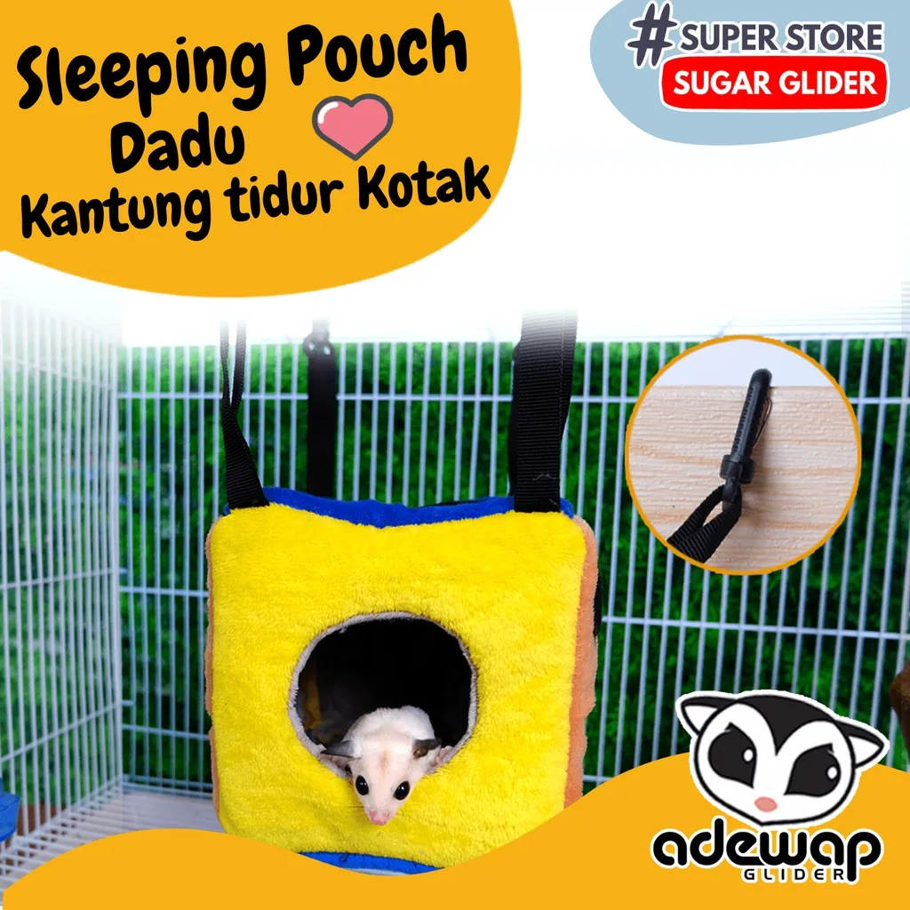 ADEWAP GLIDER Sleeping Pouch Kotak Dadu Sugar Glider Tempat Tidur Hewan Peliharaan Ukuran Medium