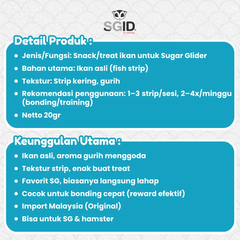 FISH SNACK MURAH SUGAR GLIDER IMPORT MALAYSIA CAMILAN BONDING SG FAVORIT SUGER GLIDER