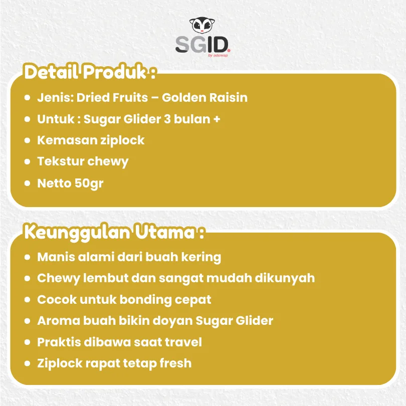 Golden Raisin Dried Fruit / Buah Kismis Camilan Sugar Glider Hamster