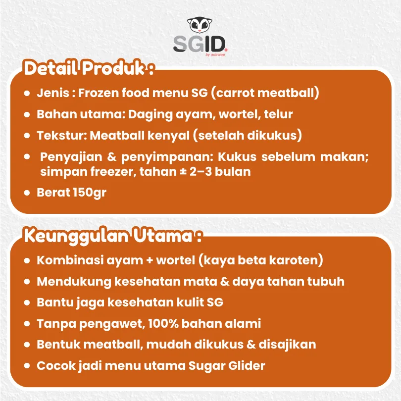 ADEWAP GLIDER Frozen Food Carrot Meatball Glider Chicken For Sugar Glider