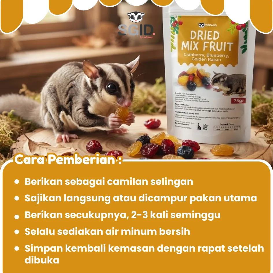 ADEWAP GLIDER Dried Mix Fruits Campuran 3 Buah Kering Cemilan Sugar Glider