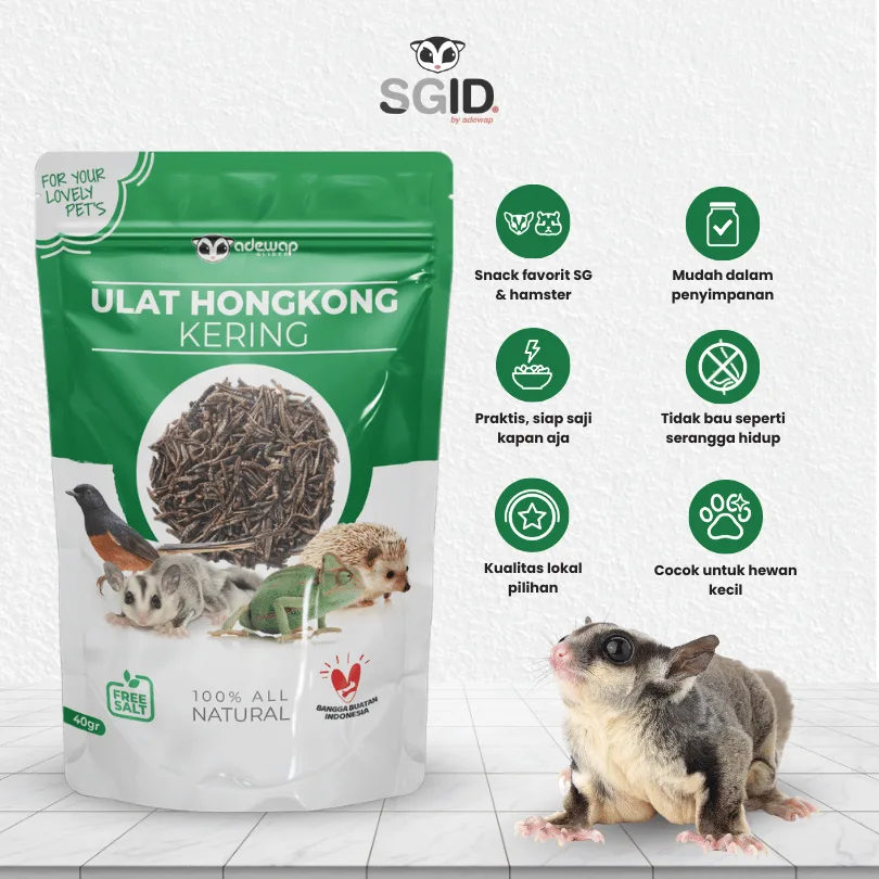 Ulat Hongkong Kering Pakan Sugar Glider Burung Tupai Terbang Landak mini Arwana
