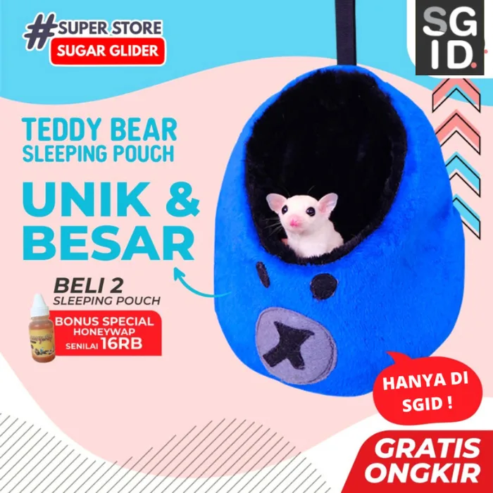 ADEWAP GLIDER Sleeping Pouch Karakter Teddy Bear Tempat Tidur Sugar Glider Ukuran Medium