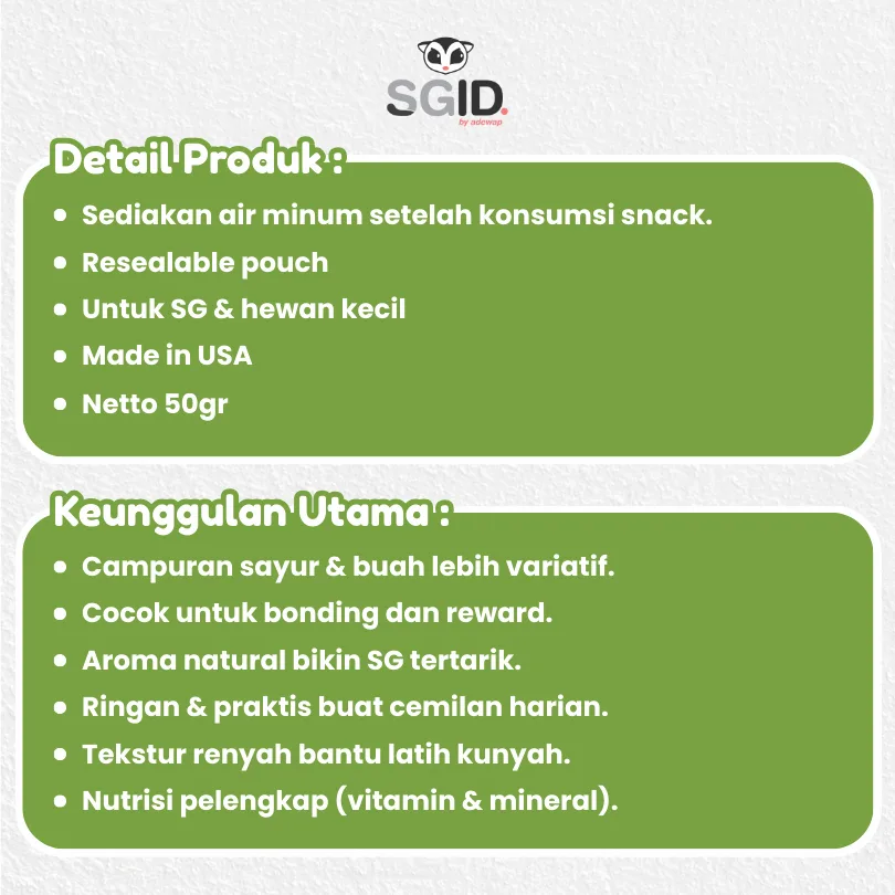 ADEWAP GLIDER Glider Veggie Fruity Healthy Snack : Buah & Sayur Kering Cemilan Sugar Glider