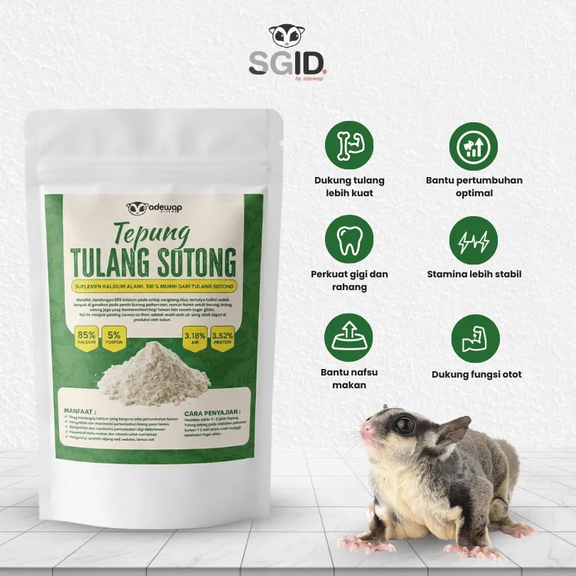 ADEWAP GLIDER Tepung Tulang Sotong Suplemen Kalsium Alami Untuk Hewan Peliharan