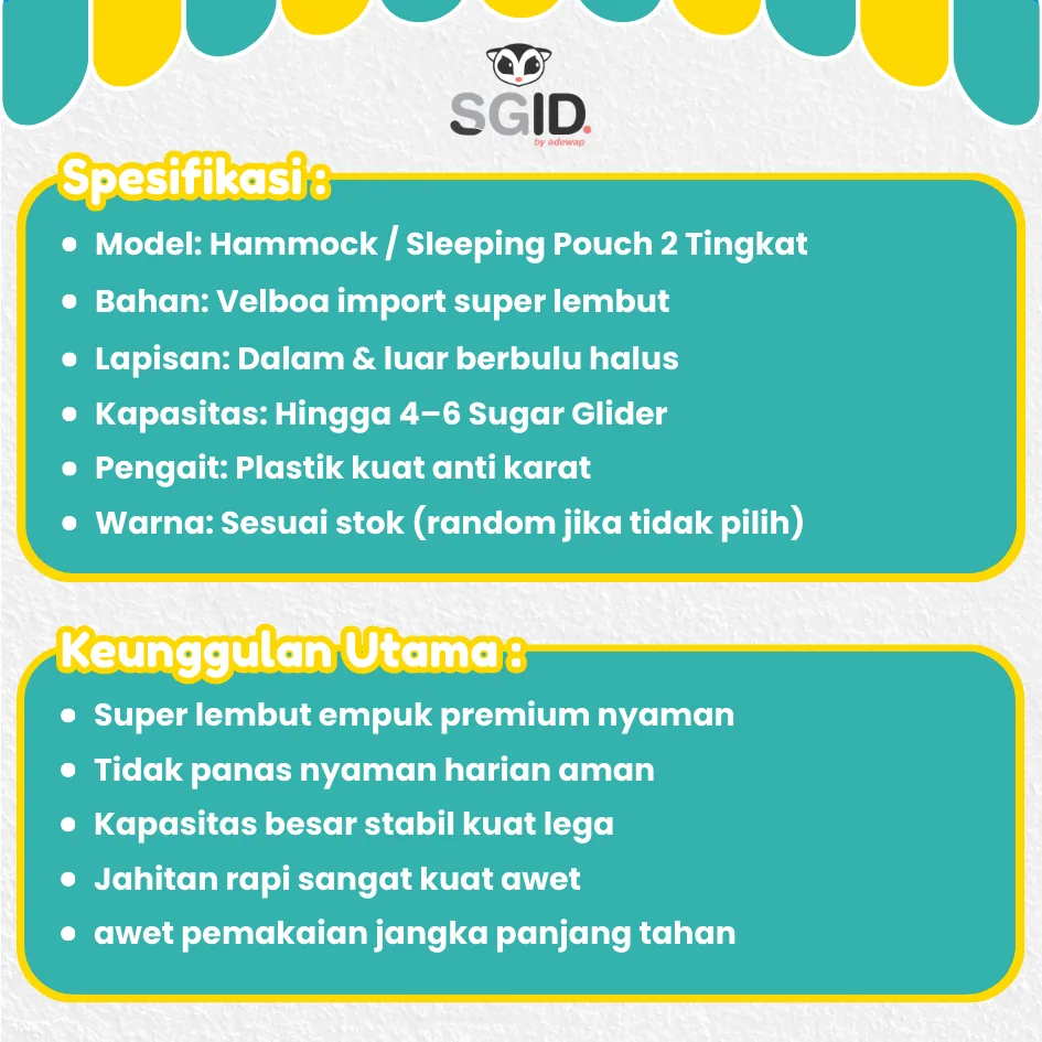 ADEWAP GLIDER Sleeping Pouch Sugar Glider Hammock 2 Tingkat Tempat Tidur Kasur & Peralatan Aksesoris