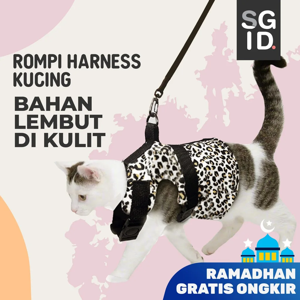 TALI HARNESS KUCING / HERNESS HEWAN PELIHARAAN MODEL ROMPI BAHAN ADJUSTABLE KUCING MUSANG / CAT