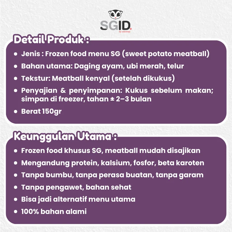 ADEWAP GLIDER Frozen Food Sweet Potato  Meatball Glider Chicken For Sugar Glider