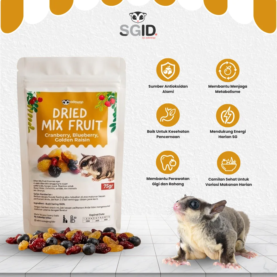 ADEWAP GLIDER Dried Mix Fruits Campuran 3 Buah Kering Cemilan Sugar Glider