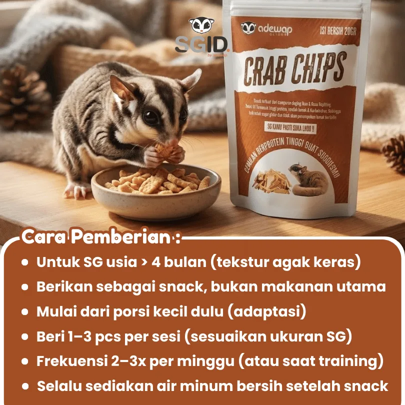 ADEWAP GLIDER Crab Chips Camilan Protein Sugar Glider Rasa Kepiting - 20gr