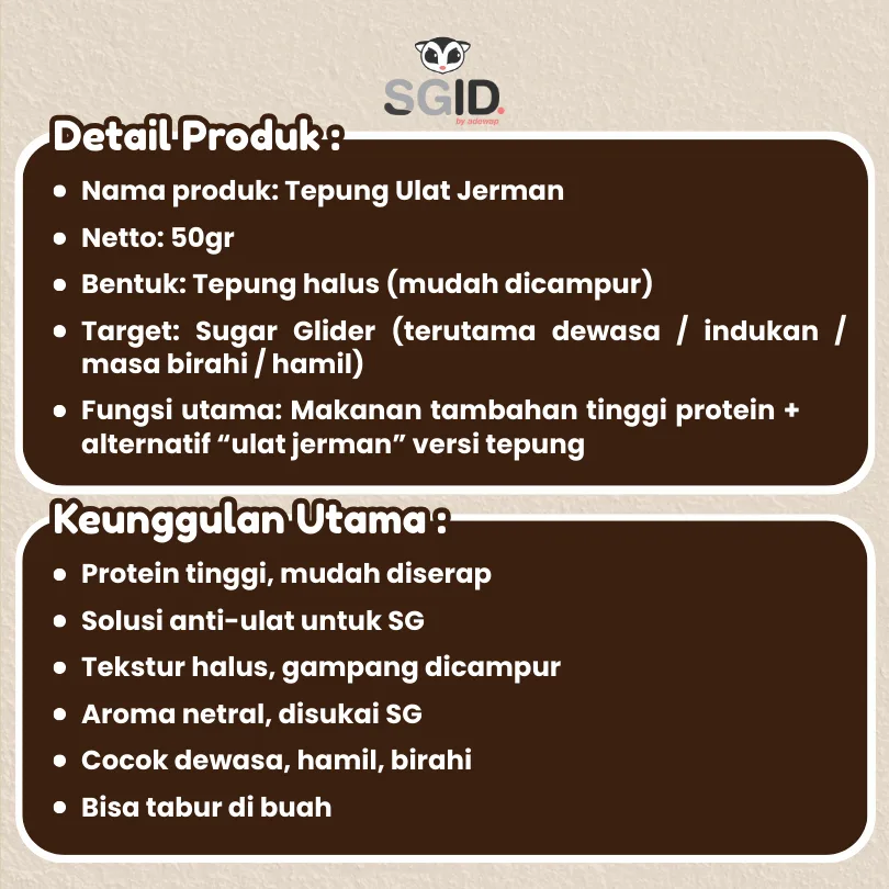 ADEWAP GLIDER Superworm Powder Suplemen Protein Tepung Ulat Jerman High Protein Sugar Glider