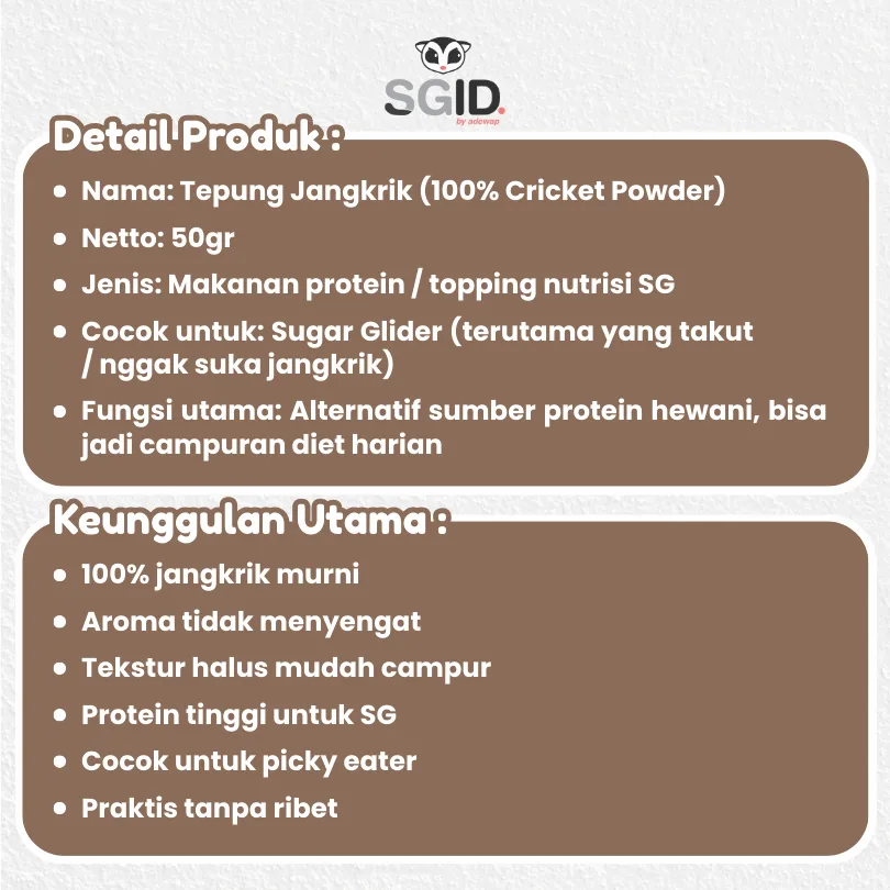 ADEWAP GLIDER Tepung Jangkrik Super Nutrisi & Protein Wajib Sugar Glider