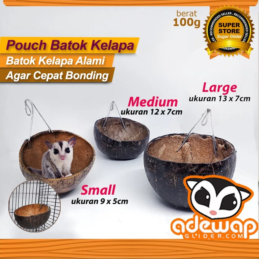 Sleeping pouch tempat tidur Batok Kelapa asli untuk sugar glider tupai terbang hamster & hewan lain