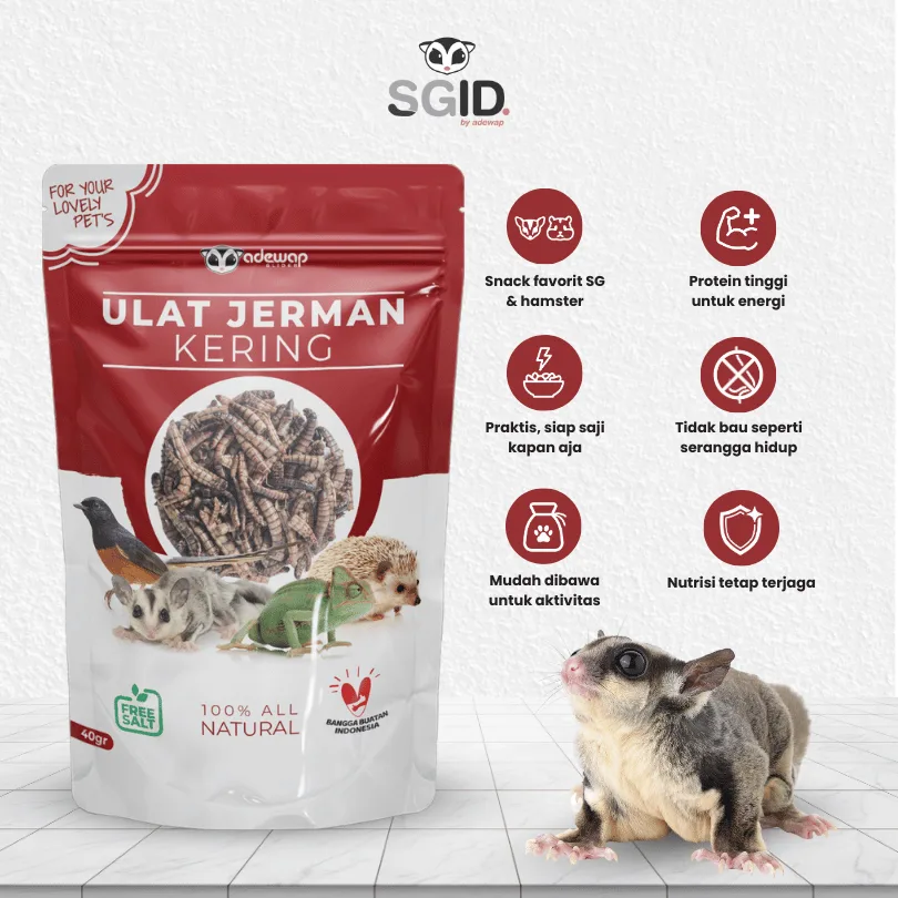 Ulat Jerman Kering Dried Super mealworm crunch untuk sugar glider landak burung ikan hamster gerbil