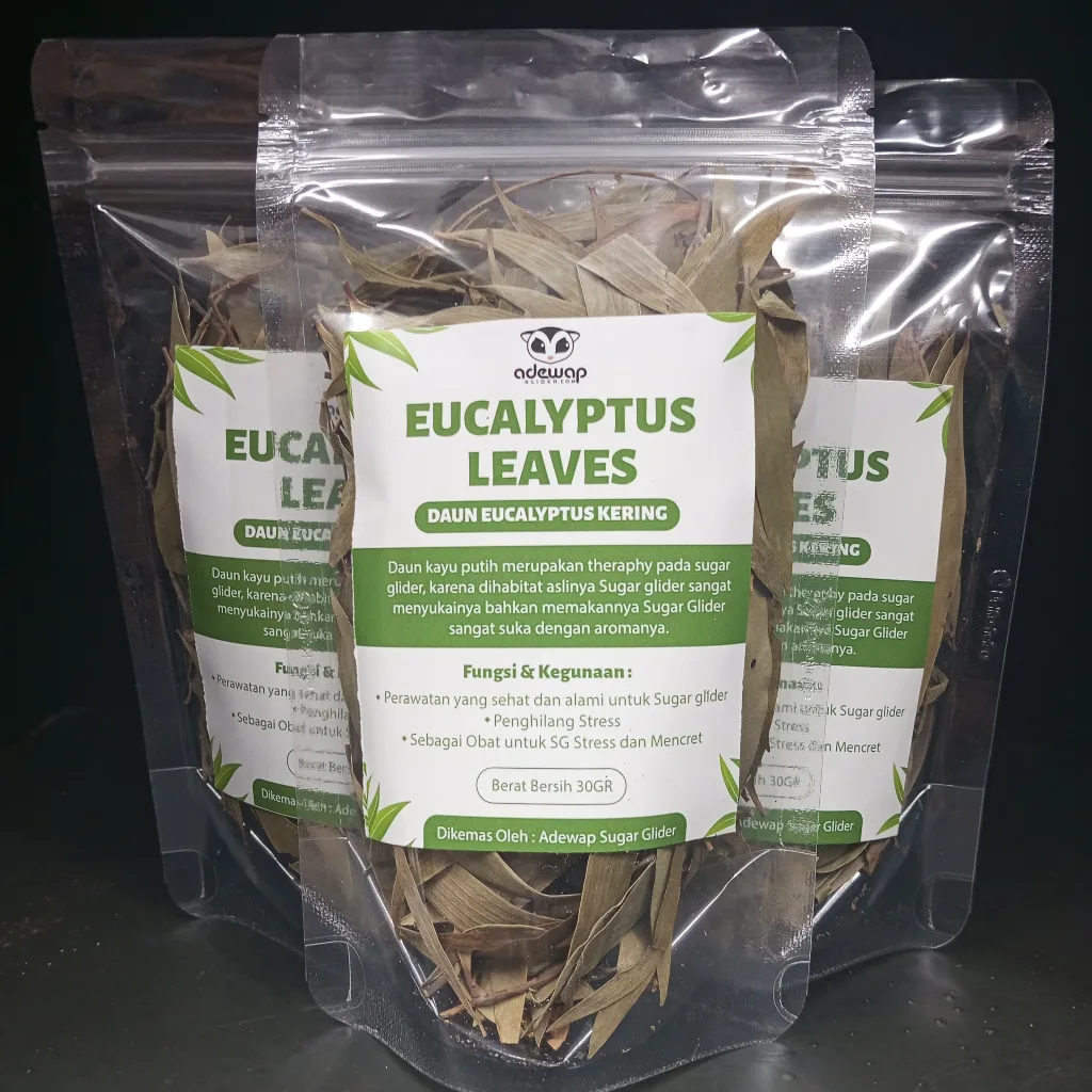 ADEWAP GLIDER Daun Eucalyptus Penghilang Stress Sugar Glider Daun Kering Penghilang Stress Hewan Peliharaan