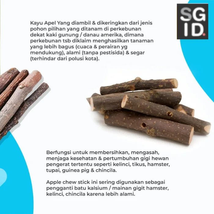 Natural Apple Orchard Chew Sick, Kayu Apel Perawatan Gigi Hamster, Sugar Glider, Kelinci. Chincilla