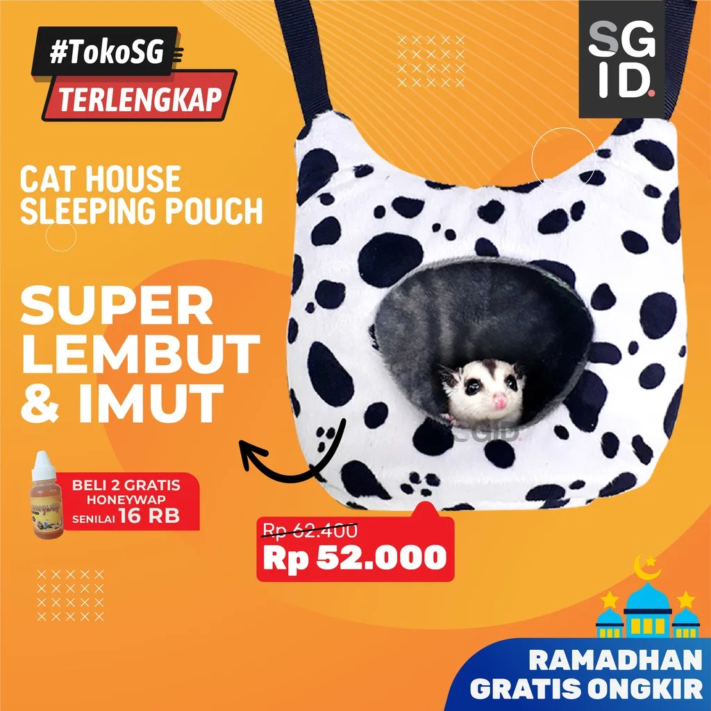 SGID Sleeping Pouch Cat House Sugar Glider Lembut Anti Nyangkut
