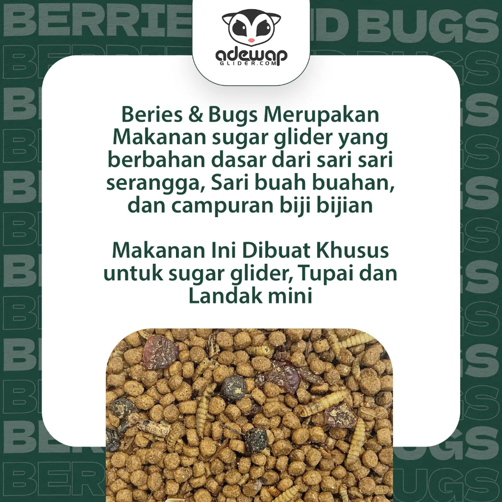ADEWAP GLIDER Berries & Bugs Pellet Makanan Pellet + Serangga & Buah Kering Sugar Glider