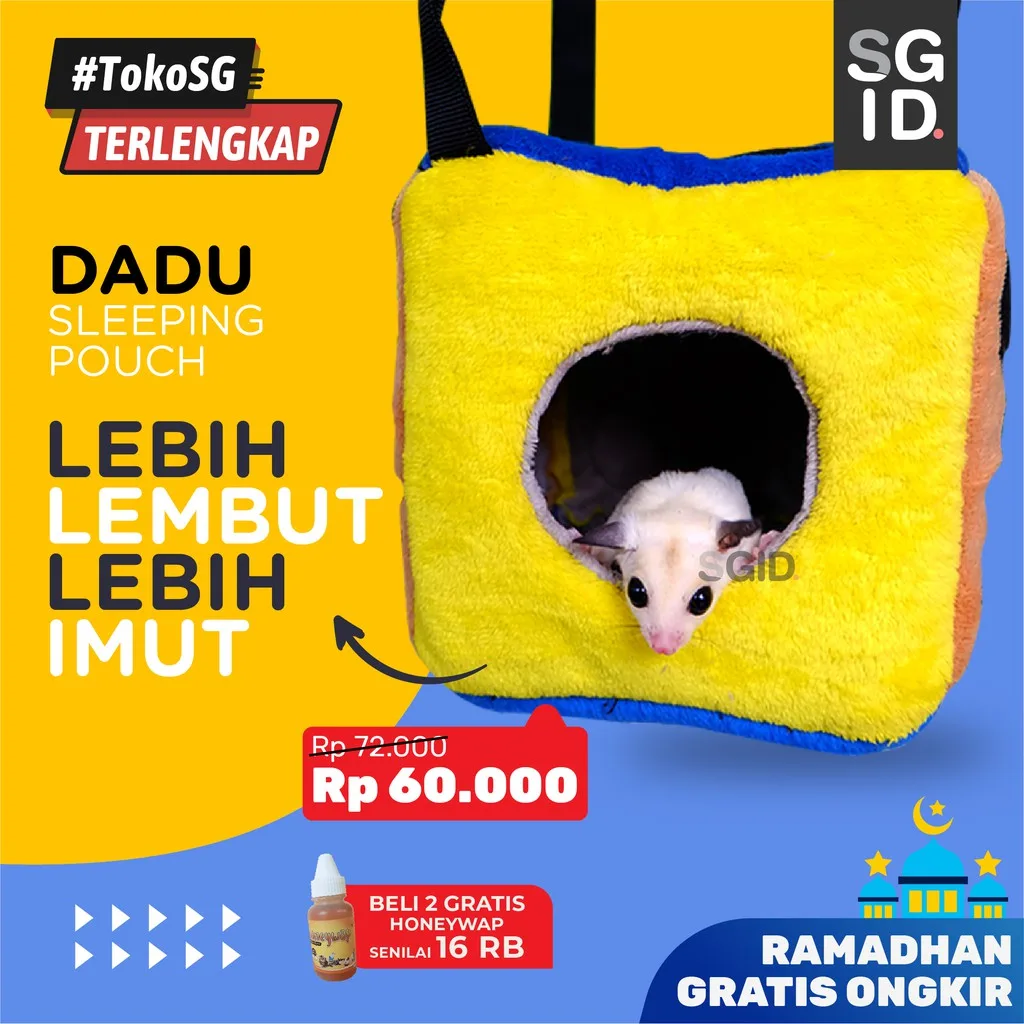 ADEWAP GLIDER Sleeping Pouch Kotak Dadu Sugar Glider Tempat Tidur Hewan Peliharaan Ukuran Medium