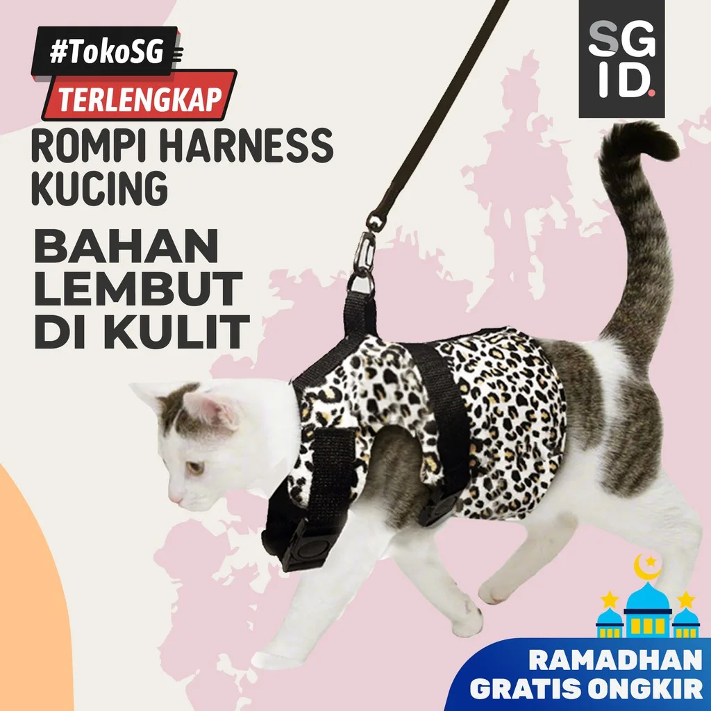 TALI HARNESS KUCING / HERNESS HEWAN PELIHARAAN MODEL ROMPI BAHAN ADJUSTABLE KUCING MUSANG / CAT