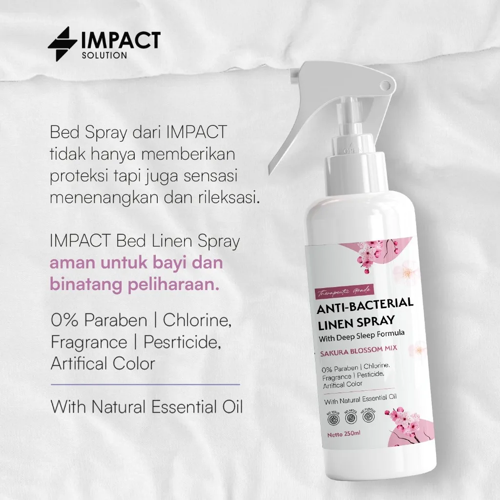 IMPACT Anti Bacterial Linen Spray Sakura Blossom 250ml Penghilang Tungau & Bakteri Kasur Deep Sleep